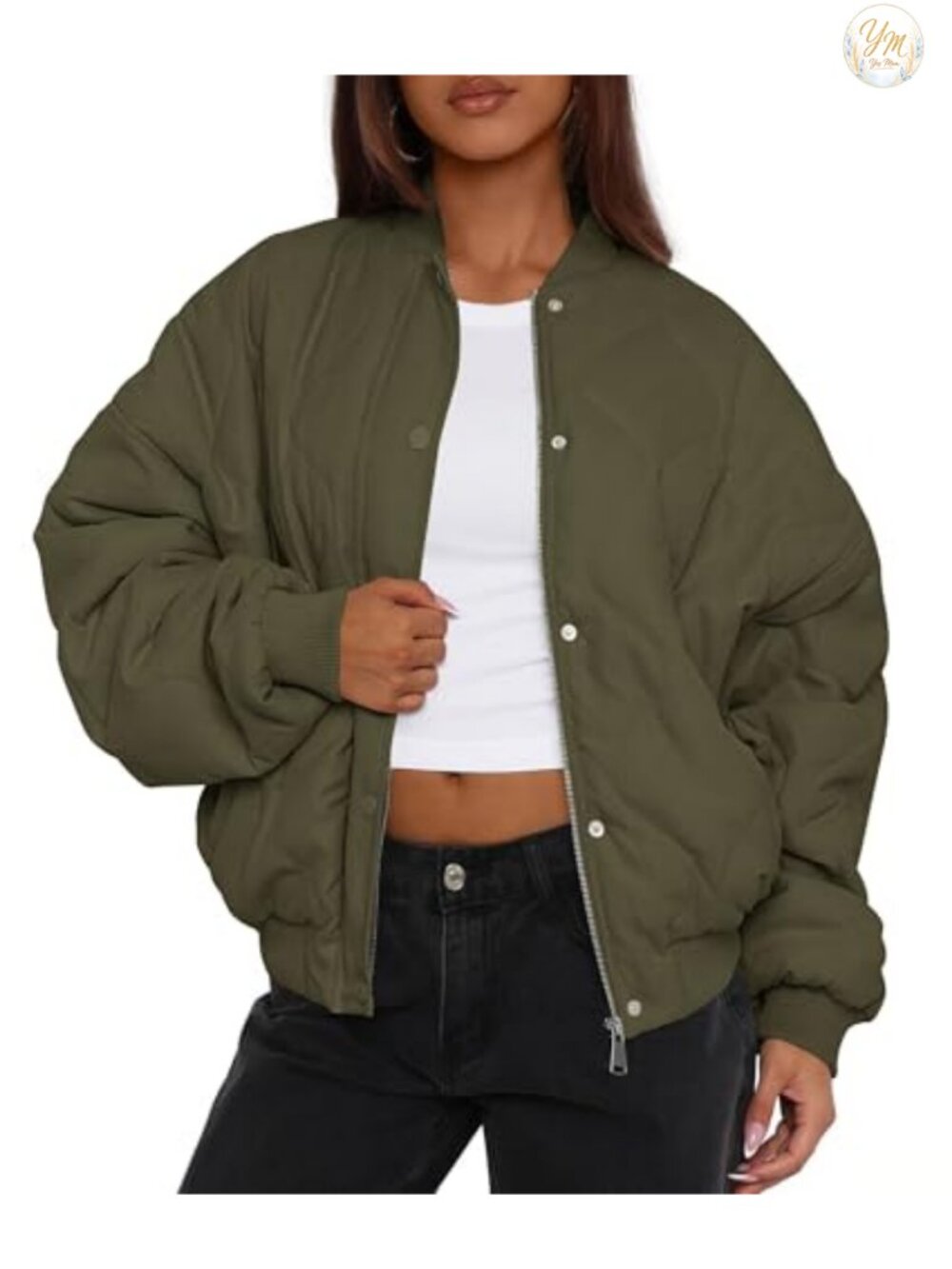Women's Quilted Bomber Jacket Cropped Zip Up Winter Coat